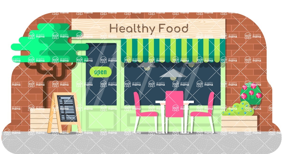 Vector Landscape Mega Bundle - Healthy Food Shop Illustration Vector Background